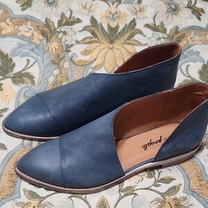 Free People Navy Leather Slip-On Shoes